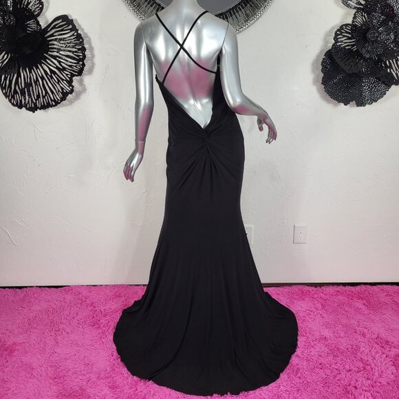 NWT~$298~FAVIANA~SZ 10~BLACK STRETCH JERSEY RUCHED PROM EVENING GOWN DRESS - Picture 9 of 16